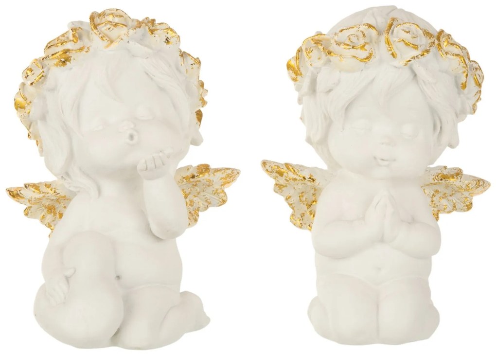 Sada 2ks bielych anjelov s patinou - 15*11*37cm