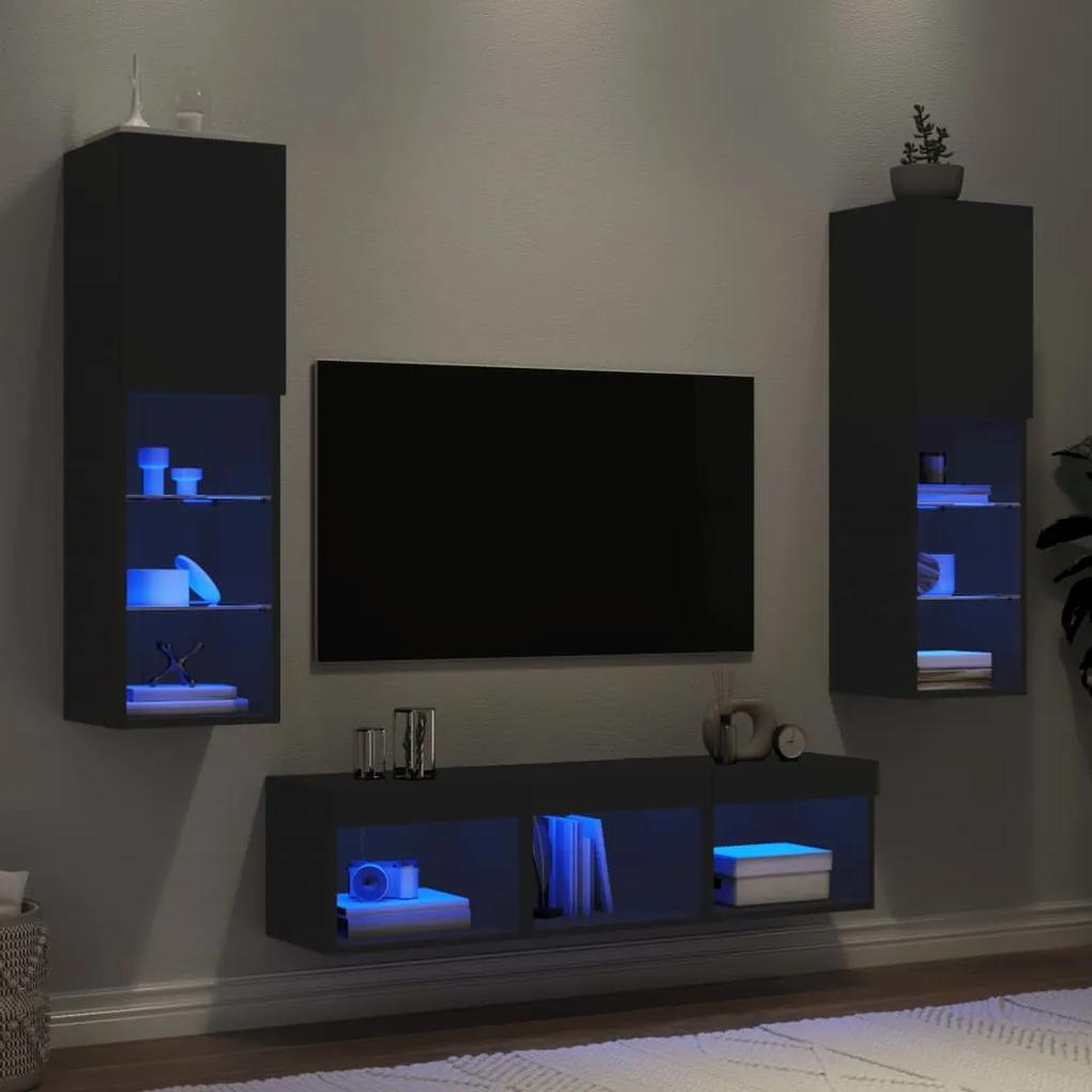 5-dielne TV nástenné skrinky s LED čierne kompozitné drevo 3216605