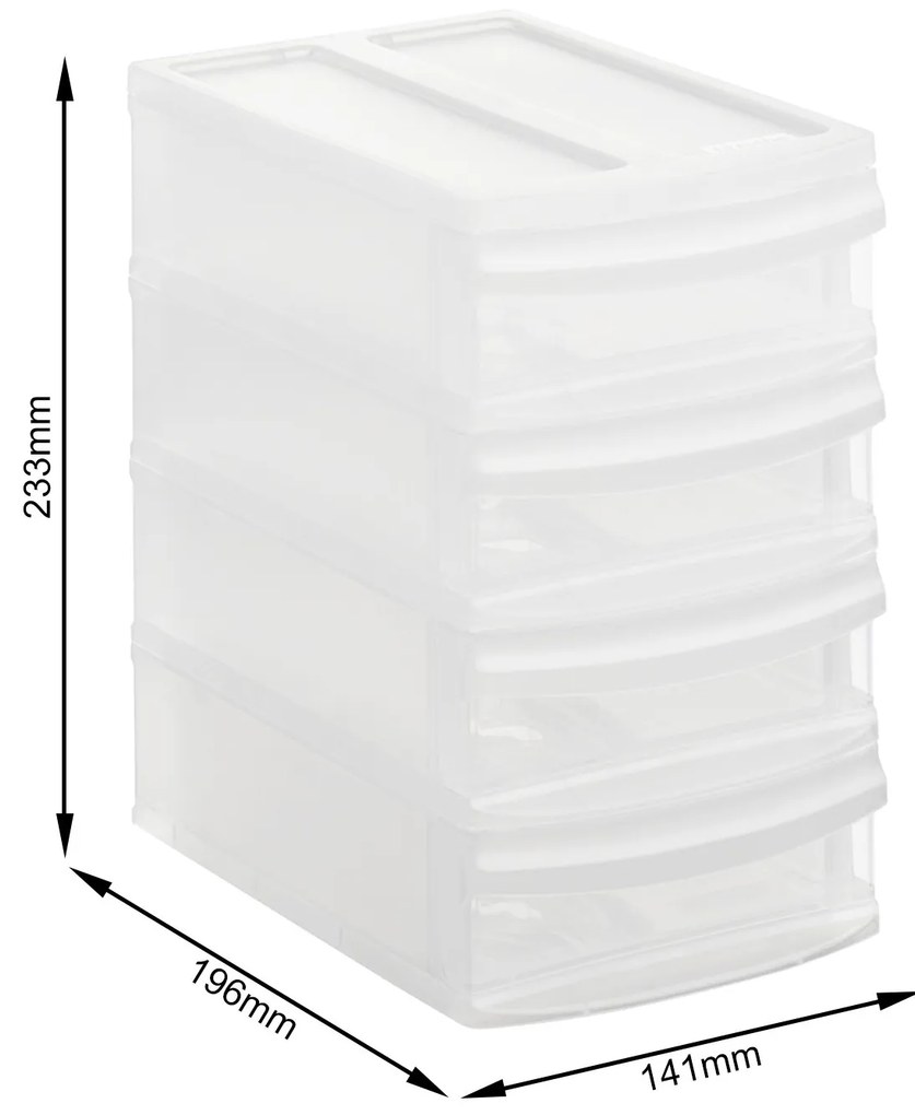 XXS - Box s 4 zásuvkami, úložný box vysunovací, transparentní Rotho SYSTEMIX - TOWER