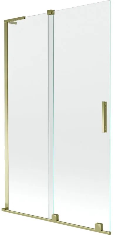 Mexen Velar L, 2-krídlová posuvná vaňová zástena 110 x 150 cm, 8mm číre sklo, zlatý lesklý profil, 896-110-003-01-50