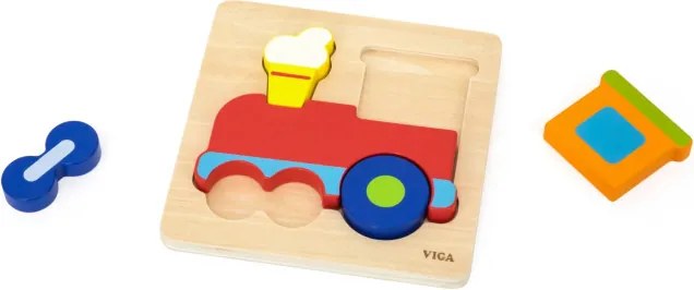 Drevené puzzle na podložke Viga 44783 Lokomotíva