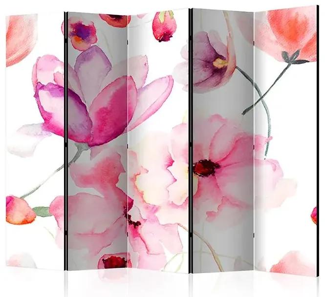 Paraván - Pink Flowers II [Room Dividers] Veľkosť: 225x172, Verzia: Jednostranný