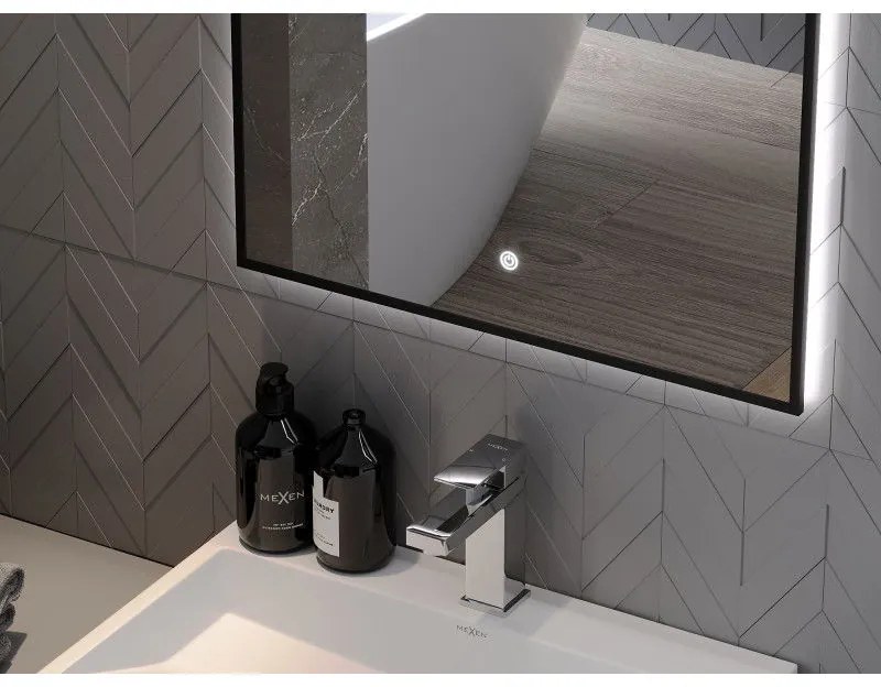 Mexen Erma, LED kúpeľňové zrkadlo s podsvietením a čiernym rámom 60x80 cm, 6000K, ochrana proti zahmlievaniu, 9814-060-080-611-70