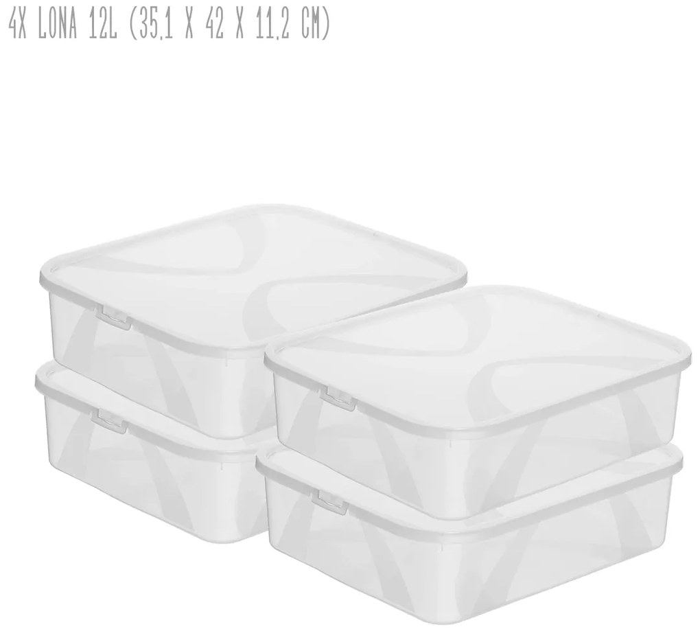 Sada 4 kusů úložných boxů s víkem, Rotho LONA, 42x35x11 (4 x 12l) SADA