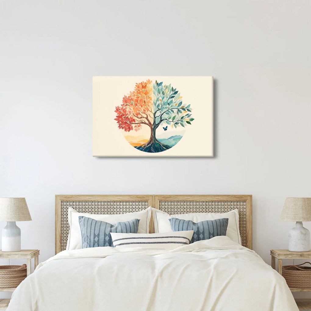 Obraz – Duálny strom s motýľom (90x60 cm)