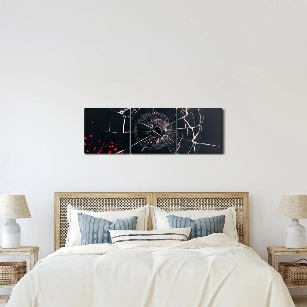 Abstraktný obraz - rozbité sklo (s hodinami) (90x30 cm)