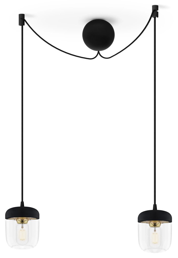 ACORN BLACK | dizajnová visiaca lampa Farba: Leštená mosadz, Sada: Dve tienidlá + Cannonball Cluster 2 čierny