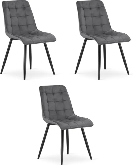 Set troch jedálenských stoličiek SPLIT zamatové tmavosivé / čierne nohy (3 ks)