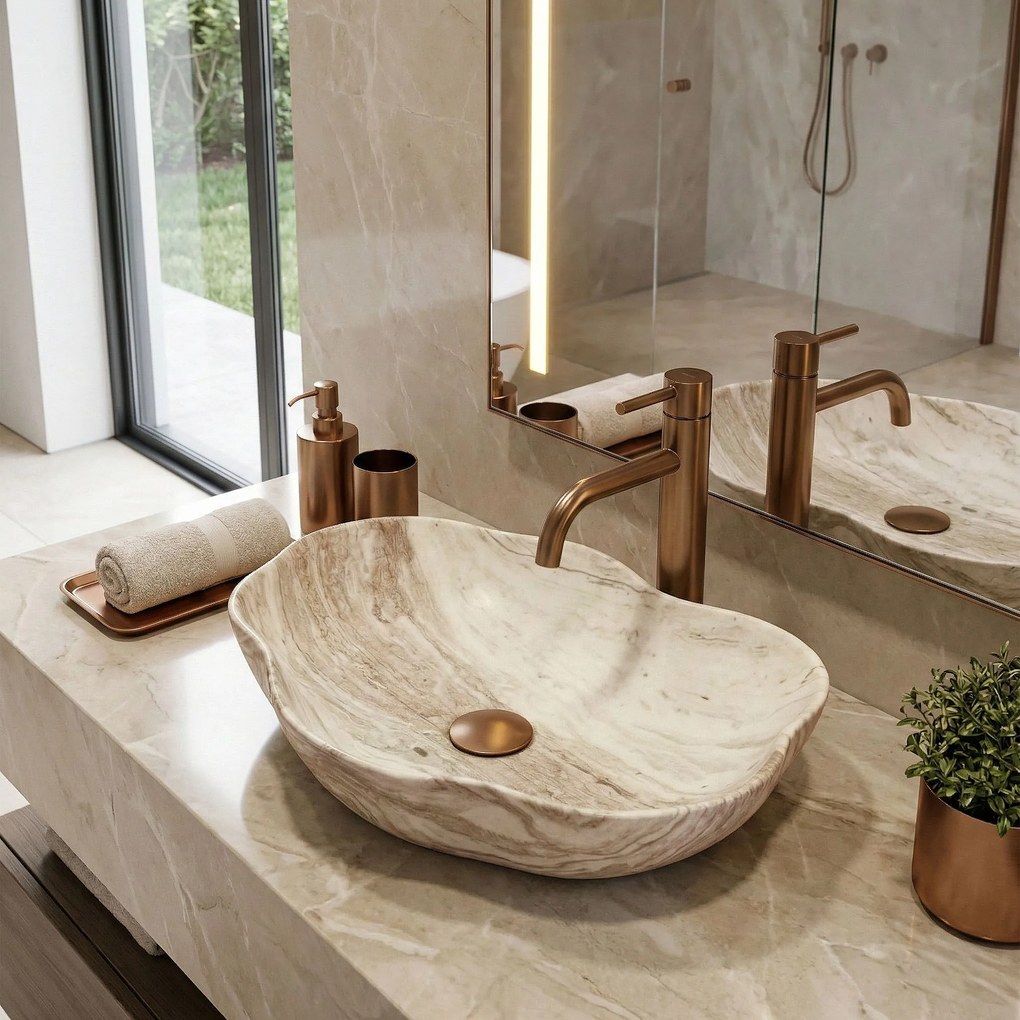 Rea Pearl Saturn, umývadlo na dosku 505x380x135 mm, imitácia kameňa, REA-U0618