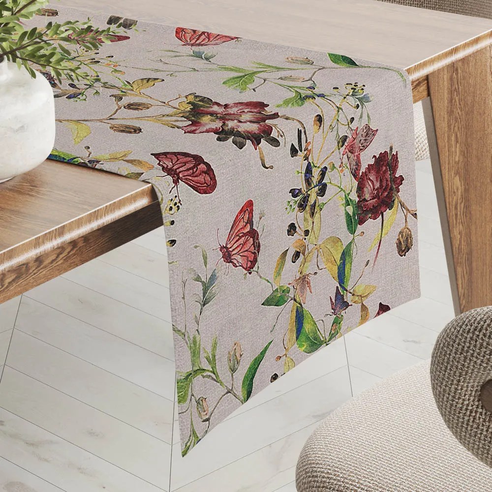 Biante Dekoračný behúň na stôl PML-083 Kvety a motýle na béžovom 20x160 cm