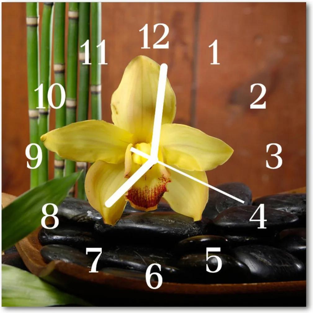 Nástenné sklenené hodiny  bambusová orchidea