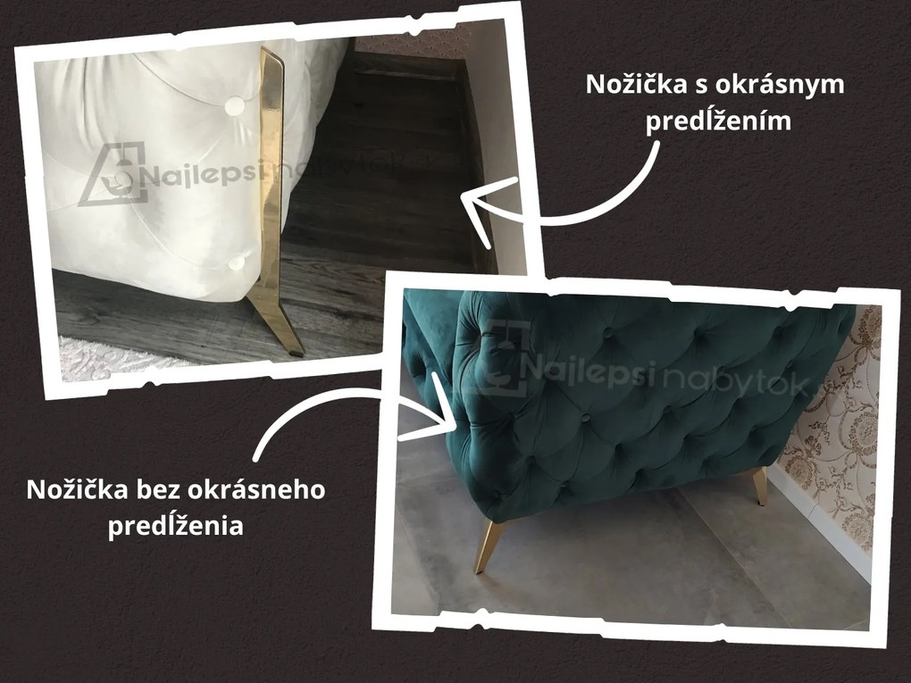 ROHOVÁ SEDAČKA CHESTERFIELD LARISSA PRAVÁ - ĽAVÁ ZELENA SMARAGDOVÁ LÁTKA 323 X 204 cm