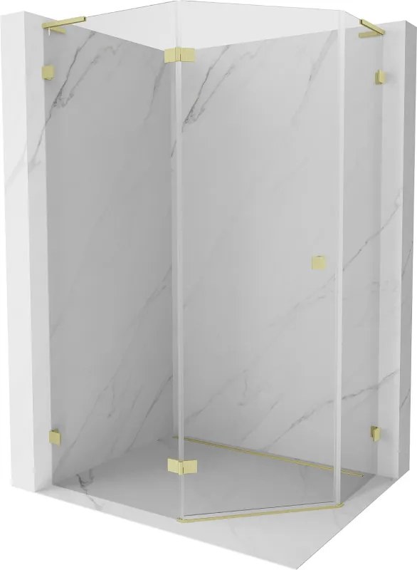 Mexen Lunar, L päťuholníkový sprchový kút naklápací doľava 100 x 90 cm, 8mm číre sklo, zlatý matný profil, 831L-100L-090P-55-00-L