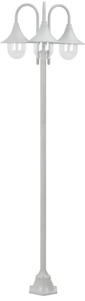 vidaXL Záhradná stĺpová lampa E27 220 cm hliníková 3 lampáše biela