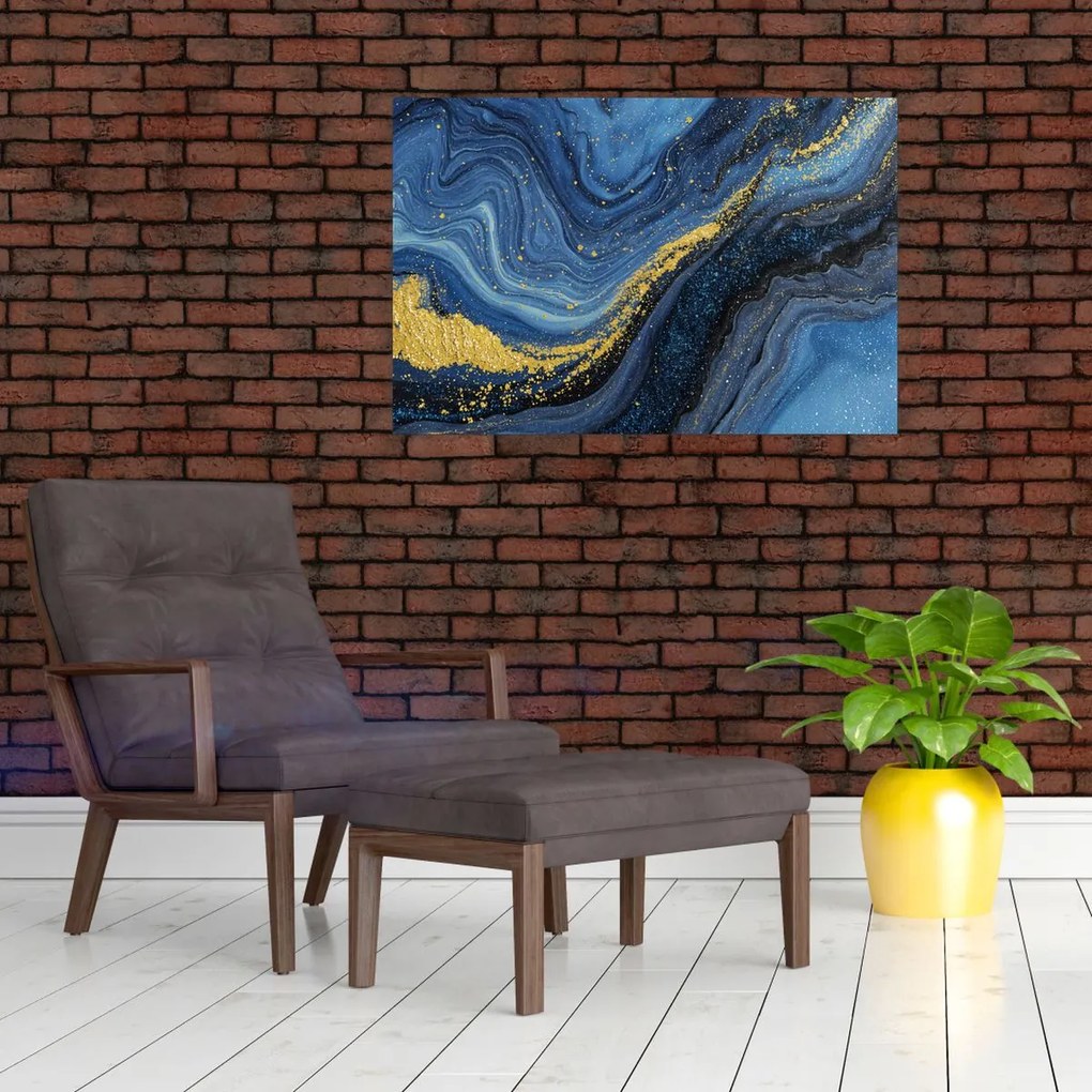 Obraz - Modro-zlatá abstrakcia (90x60 cm)