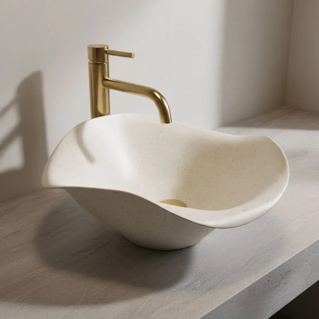 Rea ART, keramické umývadlo na dosku 390x390x160 mm, ručná výroba, model HM-35B, imitácia kemeňa-béžová, REA-U1959