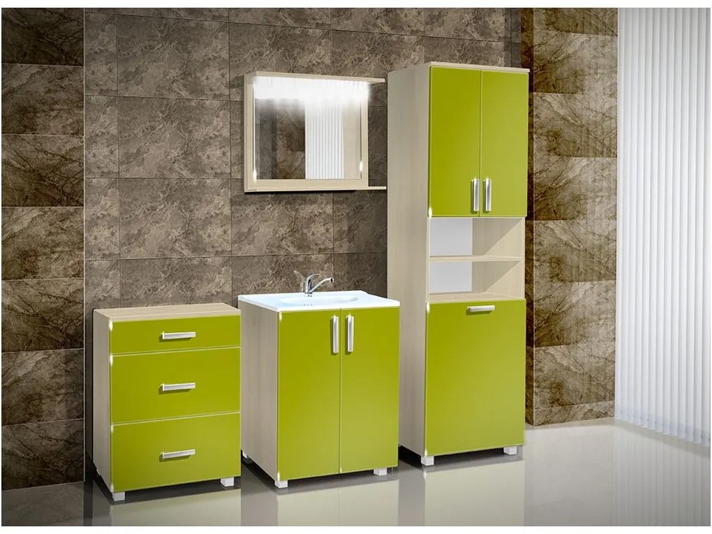 Kúpeľňová skrinka s umývadlom K27 farba korpusu: Dub sonoma tmavý, farba dvierok: Bielá lesk