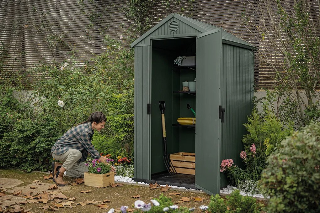 Záhradný domček Keter Darwin 4 x 4 zelený, s podlahou