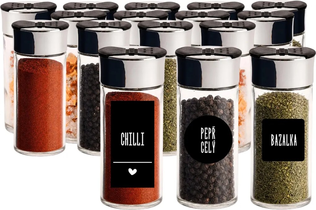 Orion Sada 16ks koreničiek SPICEBLACK 100ml + 4ks organizér na koreničky VASKY + sada 16ks štítkov