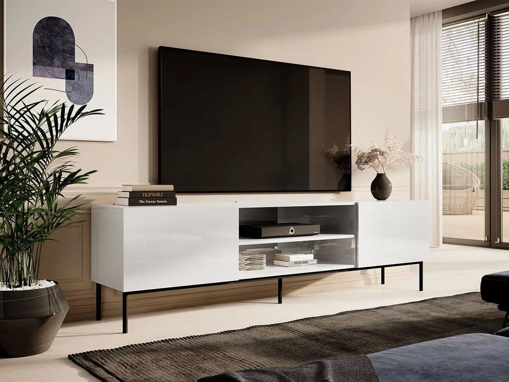 TV stolík\skrinka Koda 200 K, Farby: biely / biely lesk + čierny