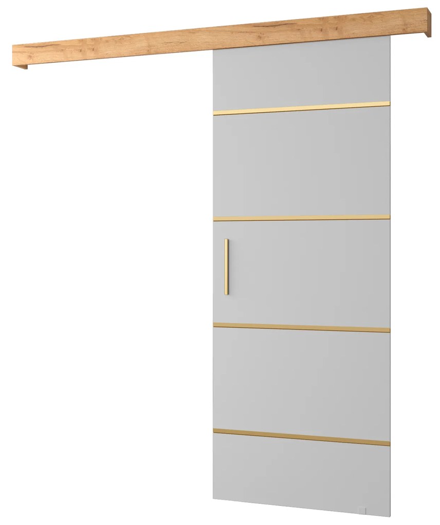Posuvné dvere 90 cm Sharlene IV (biela matná + dub artisan + zlatá). Akcia -6%. Vlastná spoľahlivá doprava až k Vám domov. 1043750