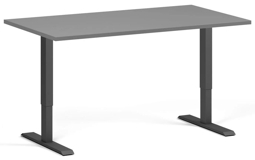 Výškovo nastaviteľný stôl, 140x80 cm, 2 motory, čierna podnož, grafit