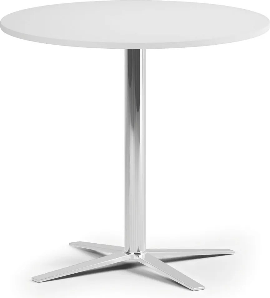 Konferenčný stolík AURA, priemer 60 cm, chróm podnož, biela