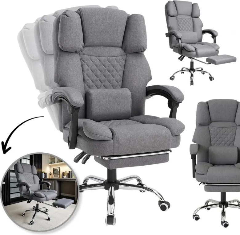 Ergonomické kancelárske kreslo s podnožkou a masážou - sivá textília