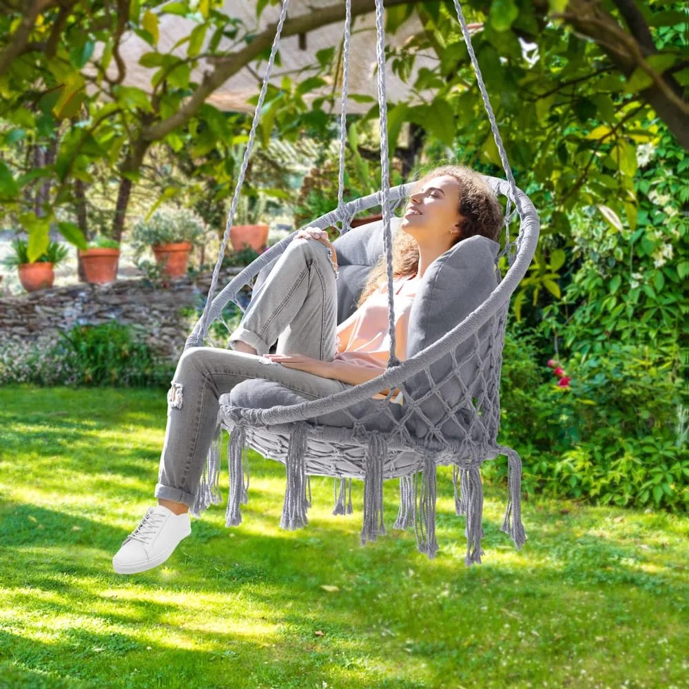 Závesné kreslo BOHO s vankúšmi, Ø61cm, svetlo sivá Detex