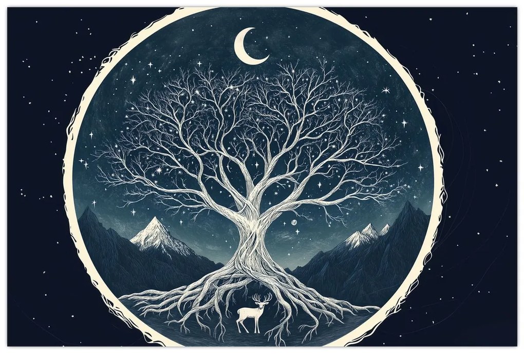 Obraz – Magický strom s jeleňom II. (90x60 cm)
