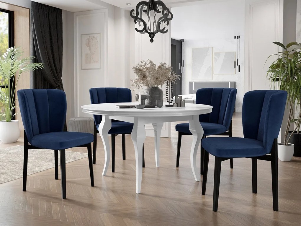 Rozkladací stôl Julia FI 120 so 4 stoličkami ST106 08, Farby: čierny, Dostupné poťahy: Baloo 2085, Farby:: biely lesk