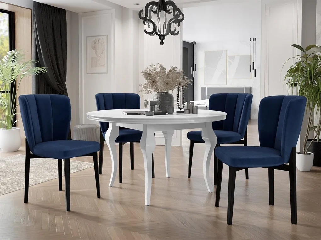 Rozkladací stôl Julia FI 120 so 4 stoličkami ST106 08, Farby: čierny, Farby:: biely lesk, Potah: Magic Velvet 2250