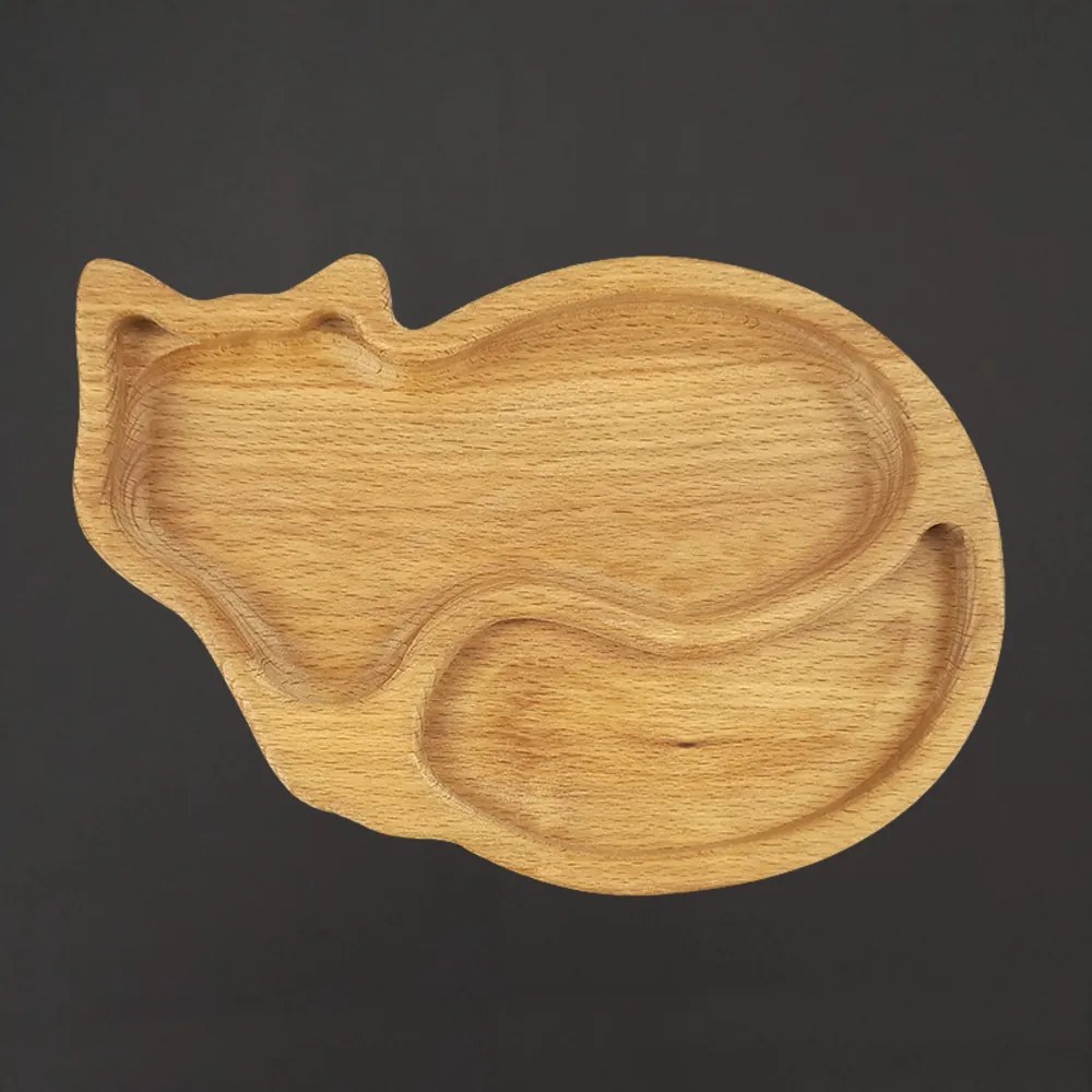 AMADEA Drevená miska mačka, masívne drevo, veľkosť 21 cm, český výrobok