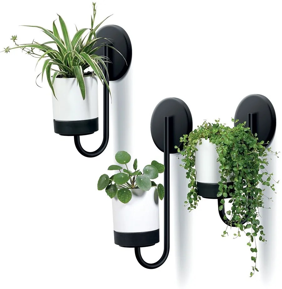 Sada 3 kvetináčov na stenu BLOOMIEXER biela/čierna