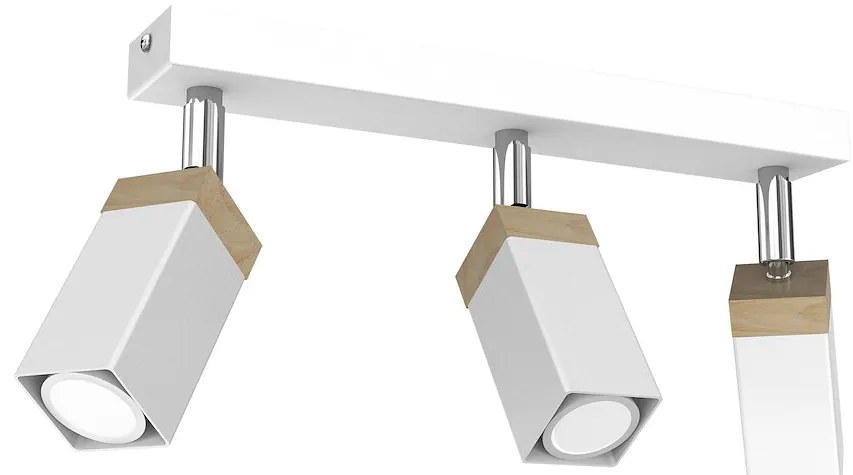 Bodové svietidlo Solo Sawn, 3x drevené/biele kovové tienidlo, w