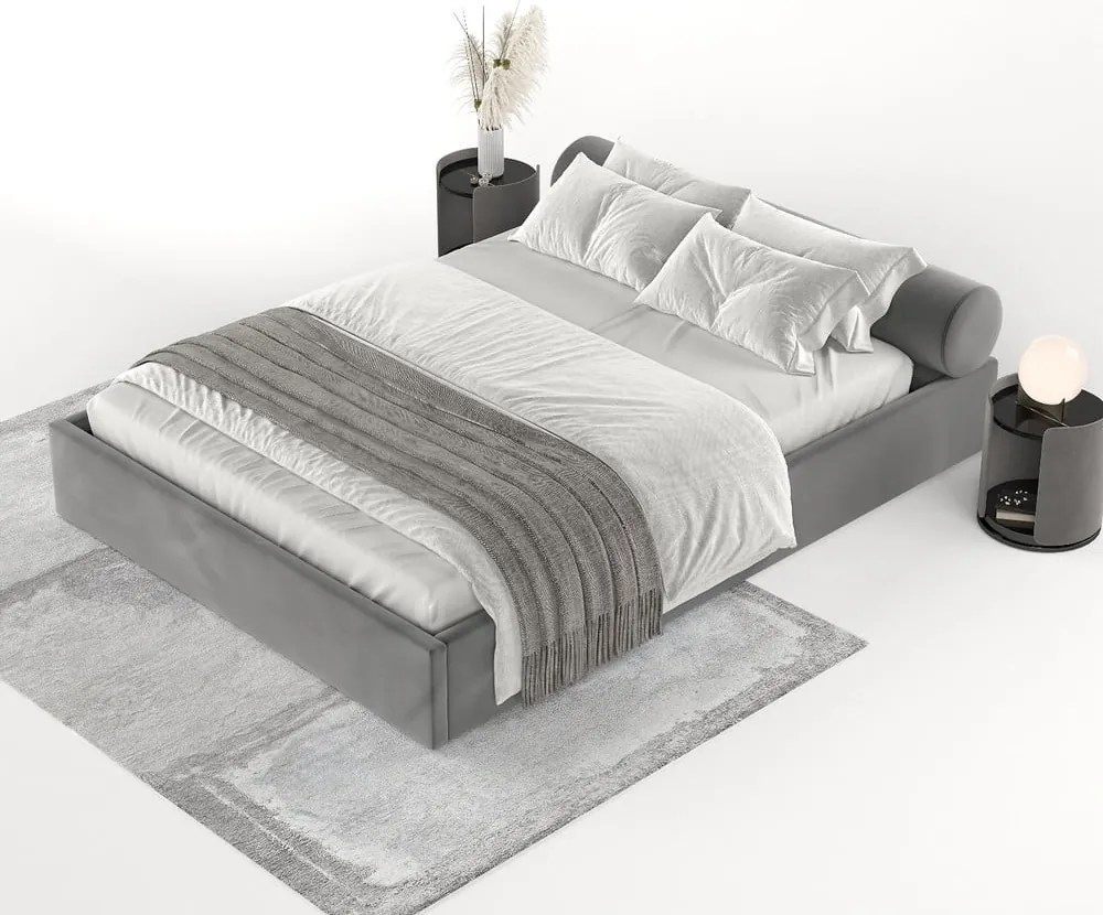 Tmavosivá čalúnená dvojlôžková posteľ s úložným priestorom s roštom 180x200 cm Solvo – Maison de Rêve