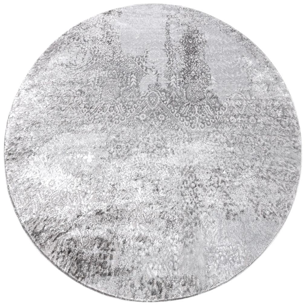 Moderný MEFE koberec okrúhly  8731 Vintage - Štrukturálny,  dve vrstvy  rúna sivá