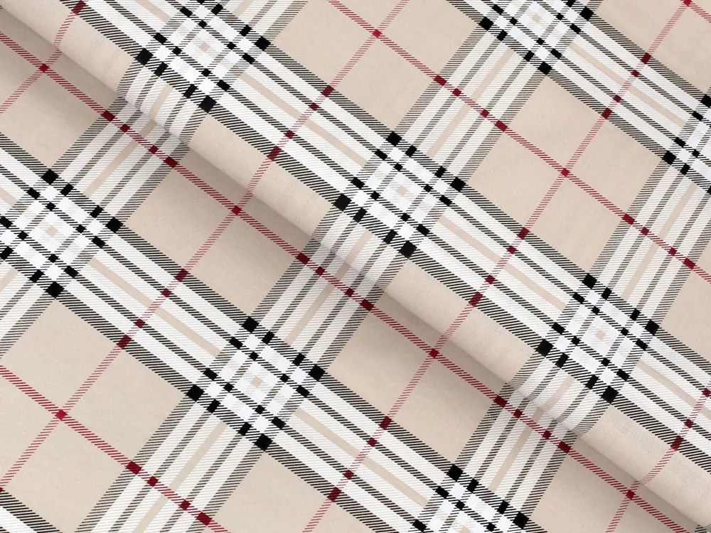 Biante Bavlnená obliečka na vankúš Sandra SA-548 Čierno-červeno-biele káro na béžovom 70 x 90 cm