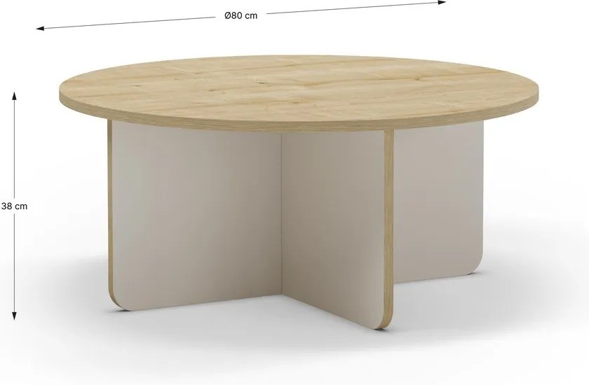 Krémovobiely/v prírodnej farbe okrúhly konferenčný stolík s doskou v dubovom dekore ø 80 cm Hillary – Marckeric