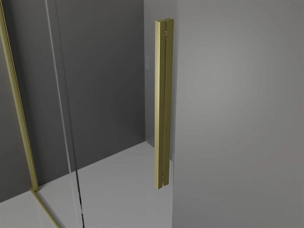 Mexen Velar, sprchový kút s posuvnými dverami 120(dvere) x 75(stena) cm, 8mm číre sklo, zlatá matná, 871-120-075-01-55