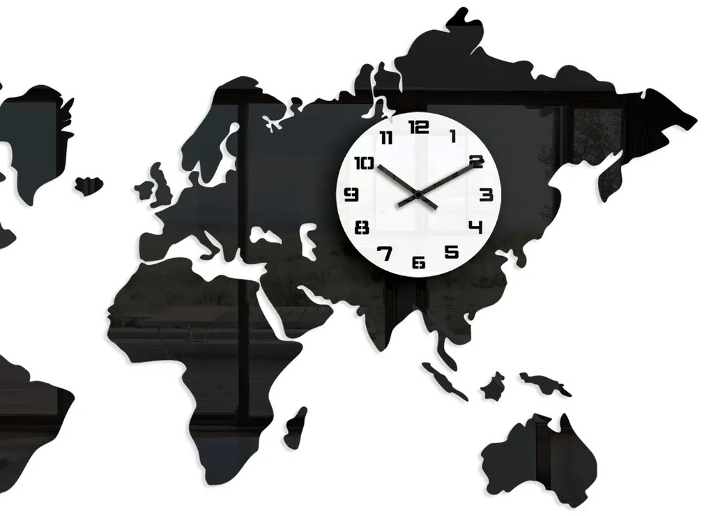 3D nalepovacie hodiny Continents čierno-biele