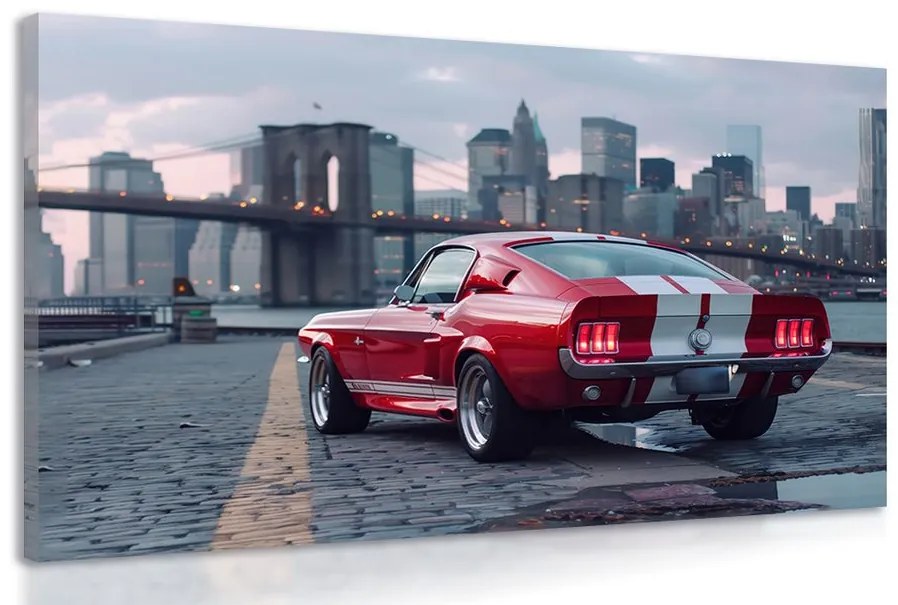 Obraz Mustang s panorámou New Yorku