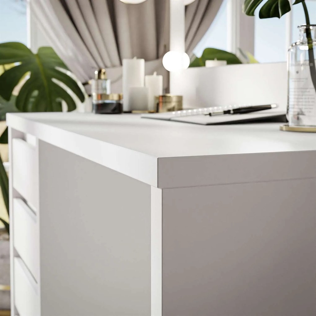 Toaletný stolík INEZ II so zrkadlom biela matná + kancelársky stôl