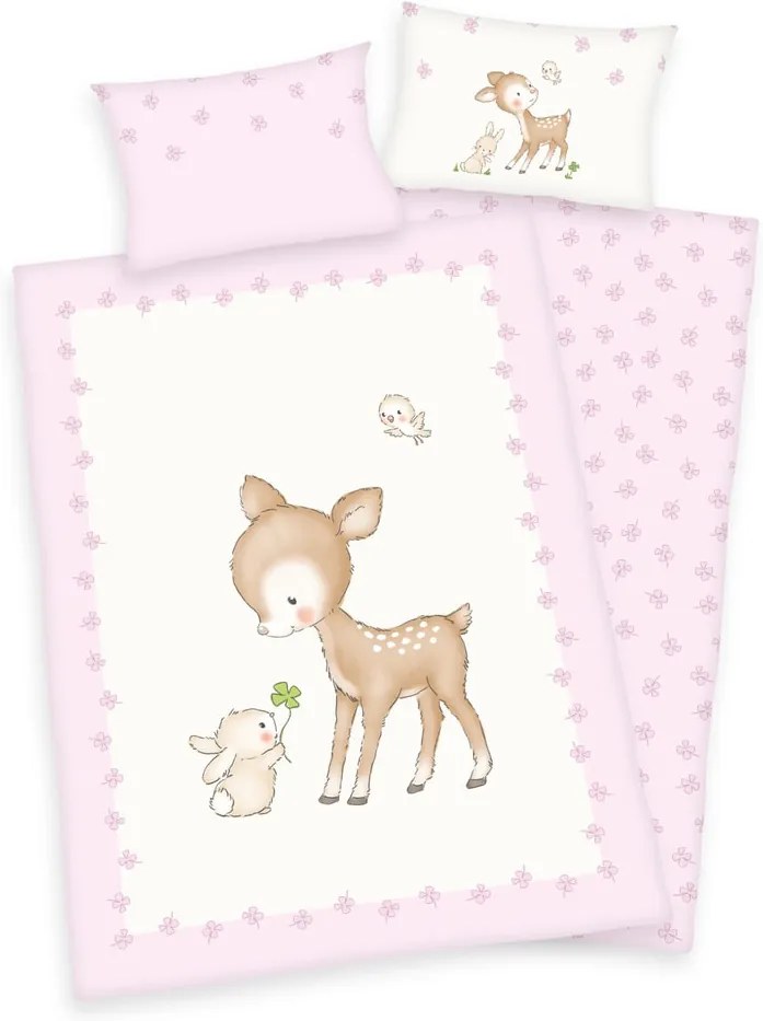 Herding Obličky bielizeň pre bábätká Jeleň a zajačik ružová 100x135/40x60cm