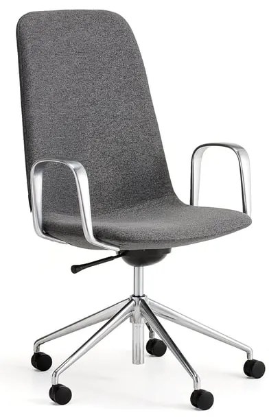 Stolička LANGLEY, stredný sedák, s kolieskami a podrúčkami, brúsený hliník/antracit