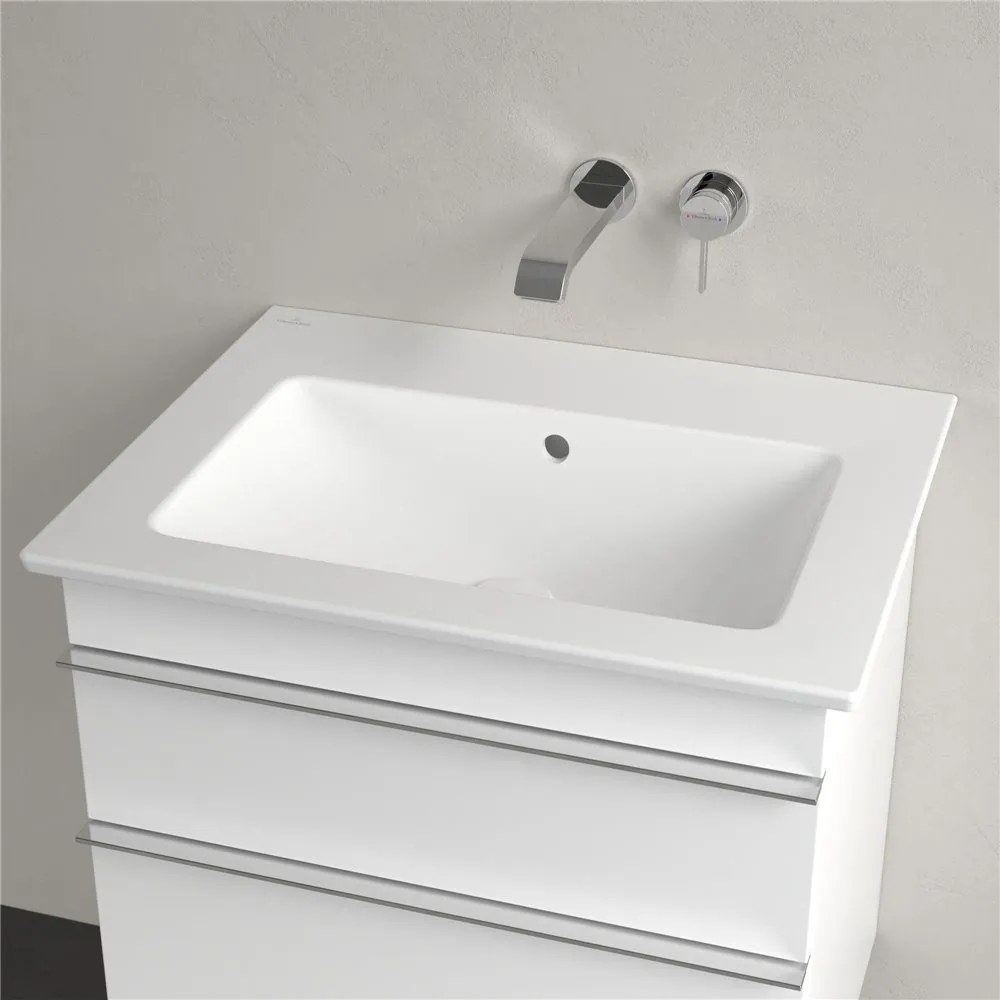 VILLEROY &amp; BOCH Venticello závesné umývadlo bez otvoru, s prepadom, 650 x 500 mm, Stone White, s povrchom CeramicPlus, 412467RW