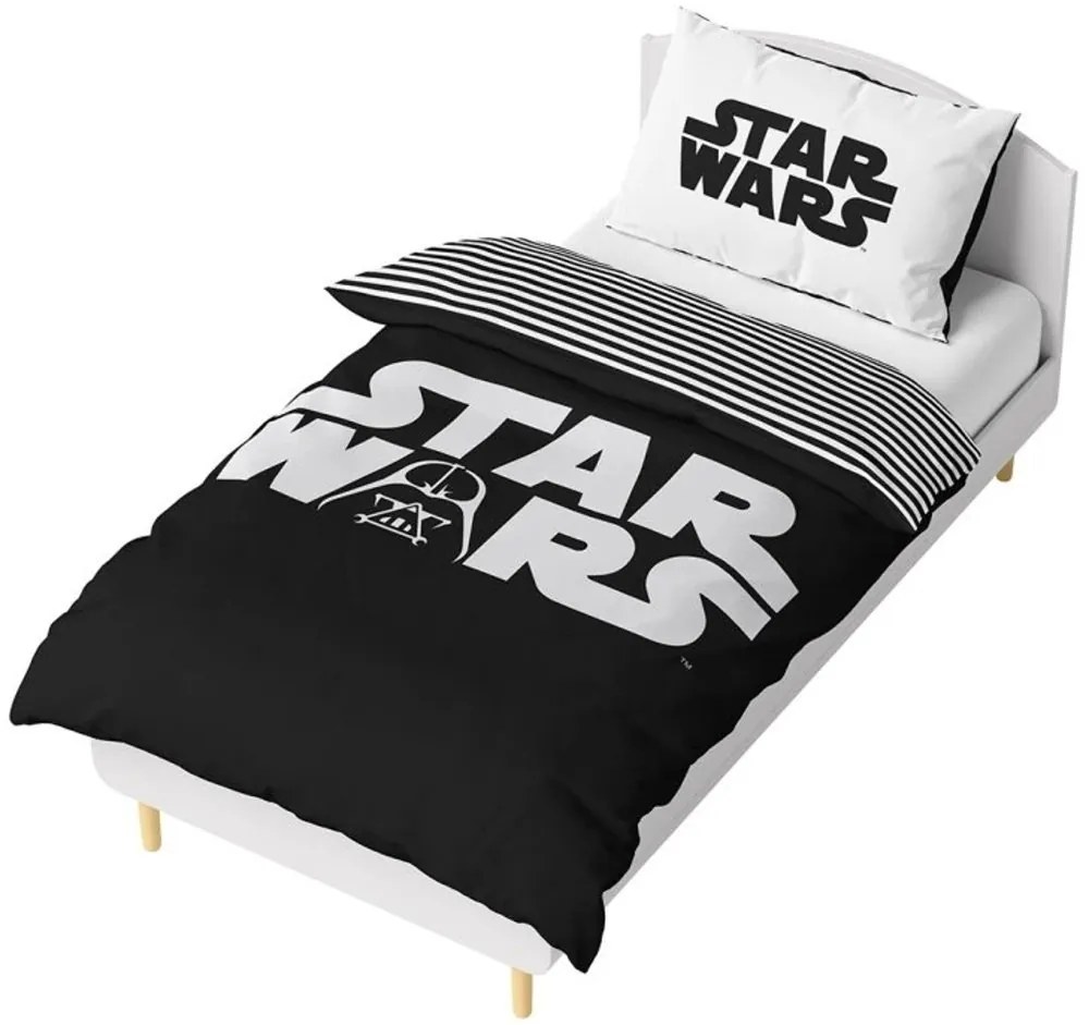 Čiernobiele bavlnené posteľné obliečky Star Wars - motív The Dark Force - 100% bavlna - 70 x 90 cm + 140 x 200 cm