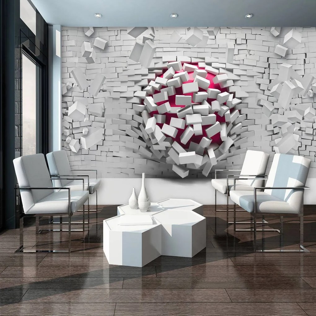 Fototapeta - 3D loptu a biela tehlová stena (254x184 cm)