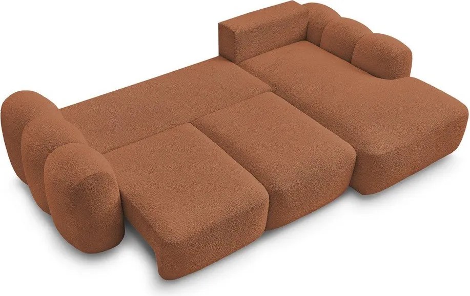 Oranžová rozkladacia/s úložným priestorom rohová pohovka z textílie buklé (pravý roh/s leňoškou) Montaigne – Bobochic Paris