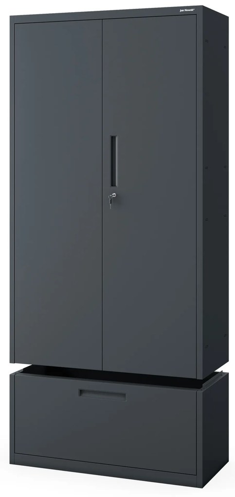 Kovová skriňa MEGAN – antracitová, zásuvka na dokumenty, 195 cm